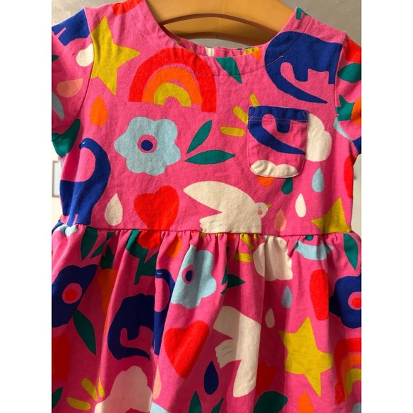 Mini Boden Pink Dinosaur Floral Bird Abstract Rainbow Dress 5-6 - Picture 4 of 4